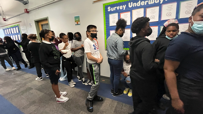 students standing in line