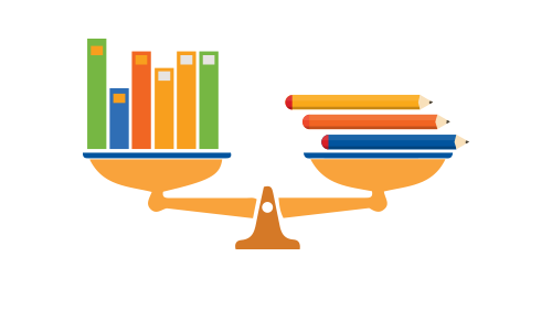 Scale with books and pencils illustration