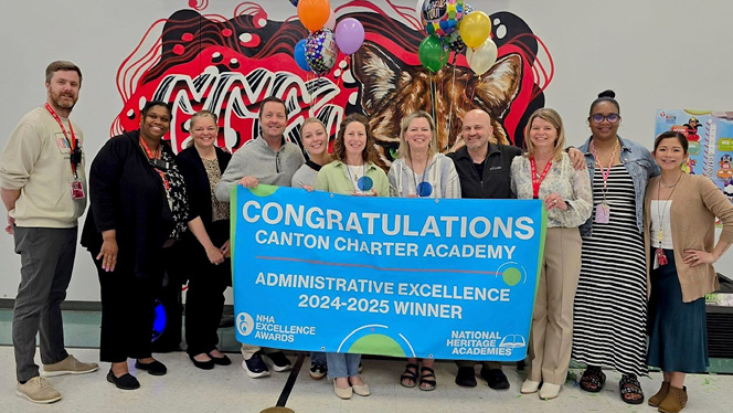 K-8 School in Canton: Canton Charter registrar and office administrator win the Administrative Excellence award.