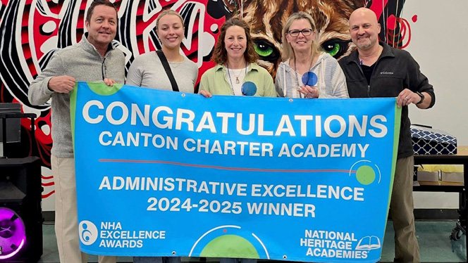 K-8 School in Canton: Canton Charter registrar and office administrator win the Administrative Excellence award.