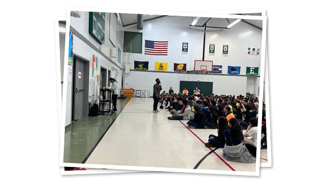 McCall speaking to Achieve Charter Academy students.