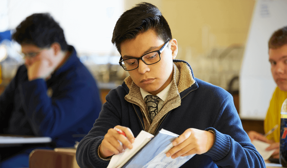 Student reading a book