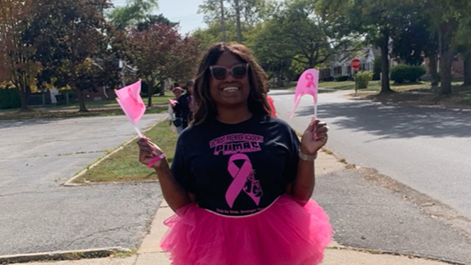 K-8 School in Detroit: Detroit Premier students, families, and staff participate in Breast Cancer Awareness walk.