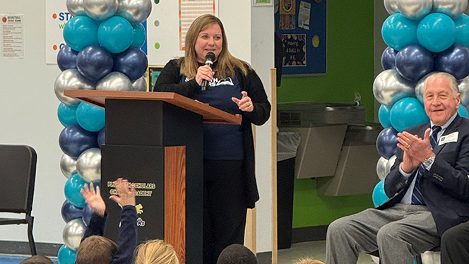 Y5-8 School in Plymouth: Plymouth Scholars staff and families celebrate Michigan Blue Ribbon award.