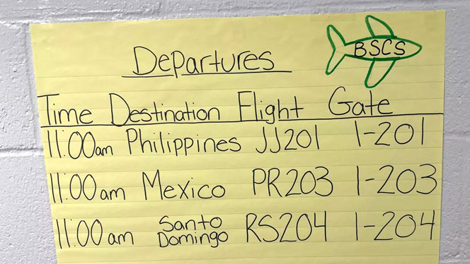 Flight times were posted for destinations.