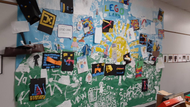 Collage of student Lego themed artwork.