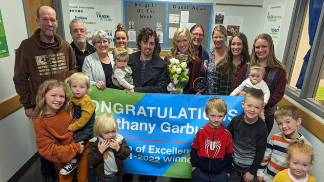 Bethany Garbutt’s family helped her celebrate winning the Dean of Excellence award.
