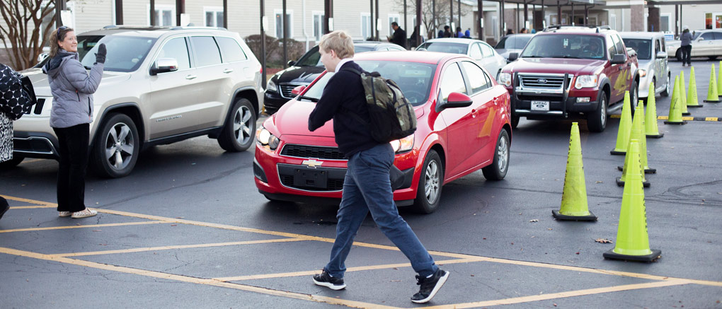 Student arriving at school