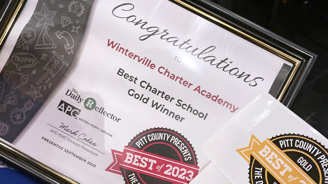 The “Best Charter School of 2023” in Pitt County, North Carolina award by news service The Daily Reflector.