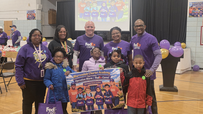 K-8 School in Detroit: Warrendale Charter Academy partners with FedEx Cares to provide students with new shoes and books.